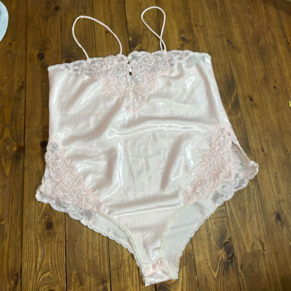 Lauren Alexandra size medium vintage Teddy bodysuit pink satin